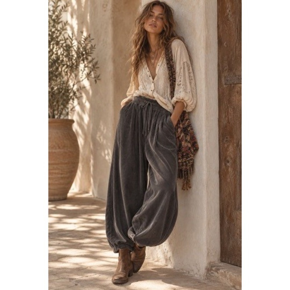 Poetry Charcoal Gray Hemp Cotton Yak Corduroy Balloon Trousers Pants US 6 UK 10